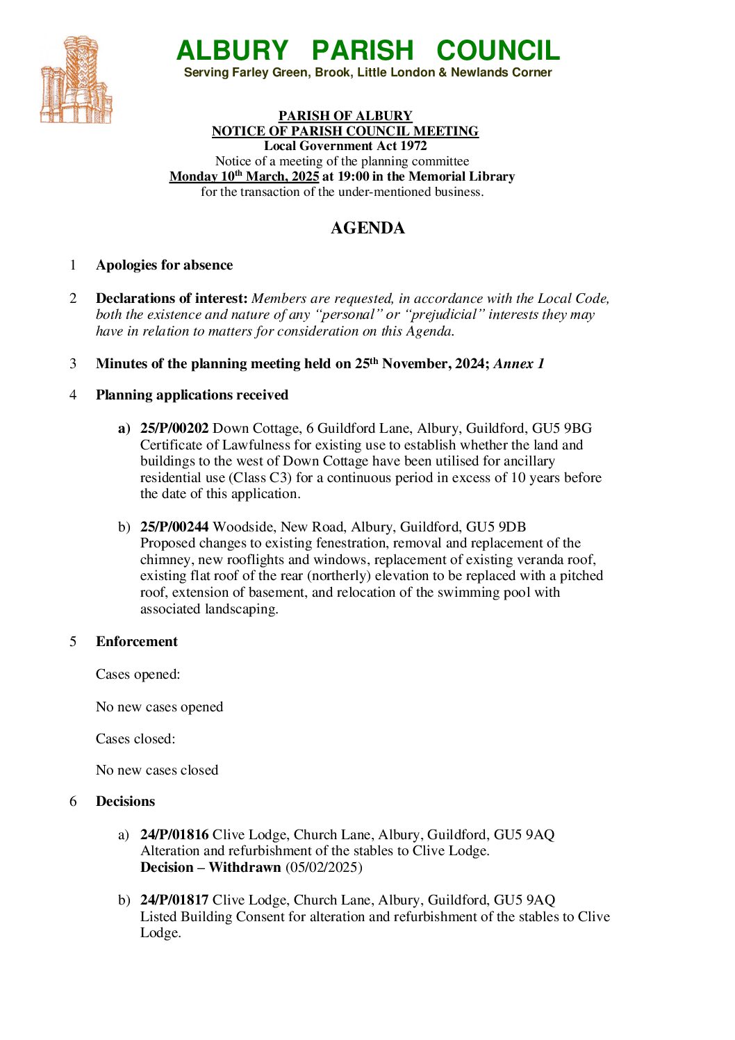 20250310 – APC Planning Meeting Agenda 10th March 2025